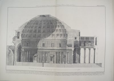 Section longitudinale du Panthéon montrant le dôme, le portique et l